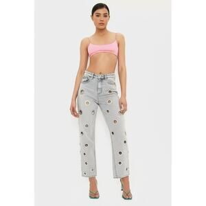 Edikted Light‎ Wash Blue Silver Eyelet Grommet Jeans Women's M